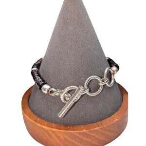 Kenneth Cole Purple Glass Bead Silver Tone Toggle Adjustable Bracelet